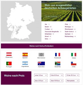 Screenshot der Wein-Kategorie auf eBay: Anbaugebiete und Herkunftsländer